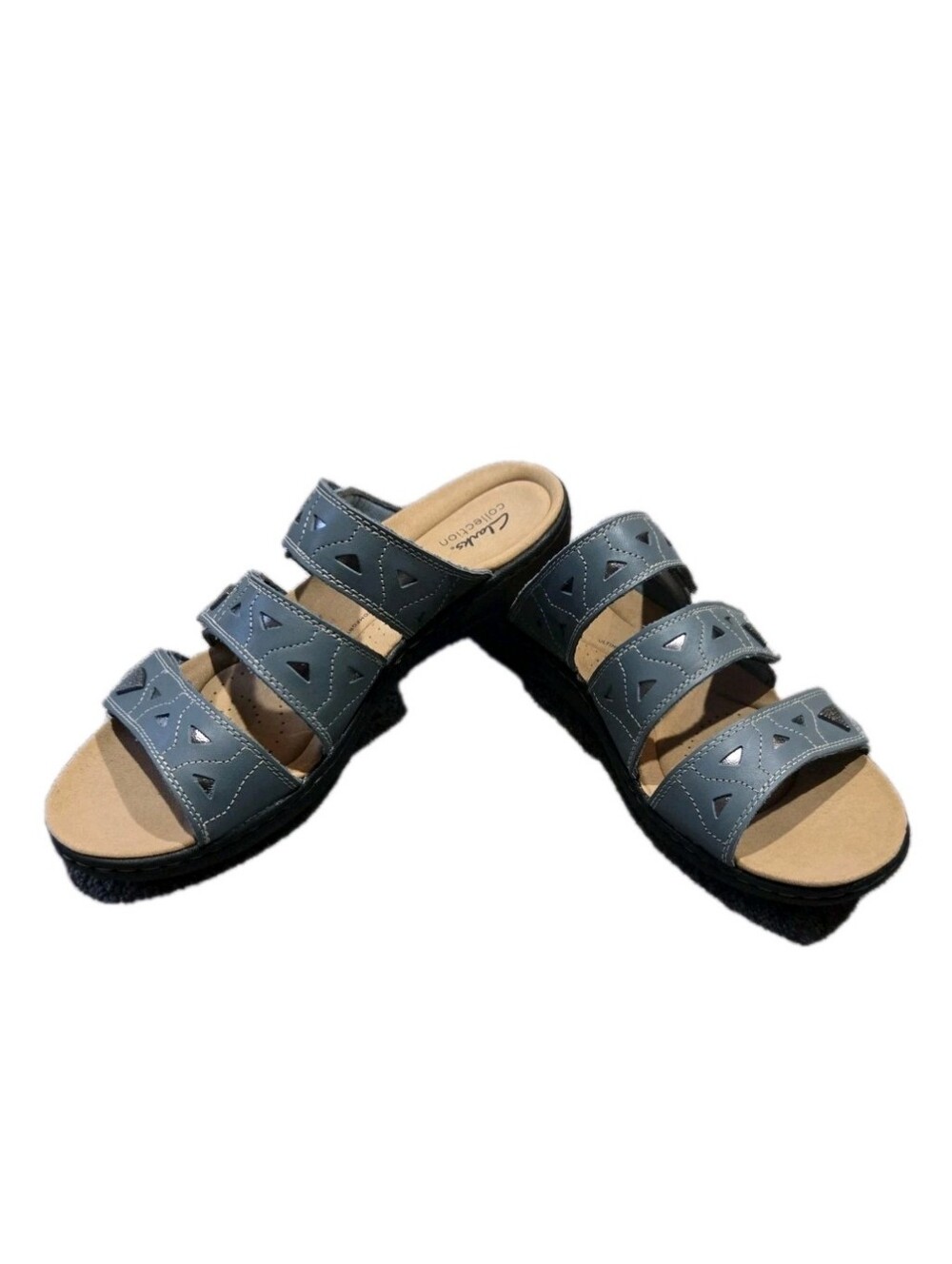 Clarks Sandal Leather Slide adjustable comfort Blue Grey 12W